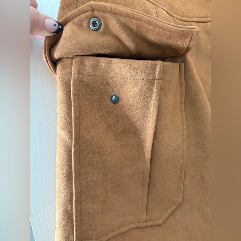 Joe Fresh tan brown faux suede button front skirt size 12 with pockets - Picture 4 of 10